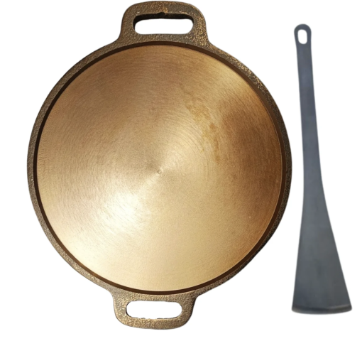 Smooth Golden Finish Cast Iron Roti/Chapati/Dosa Kallu Tawa with Iron Ladle \ 12 inch - Image 2